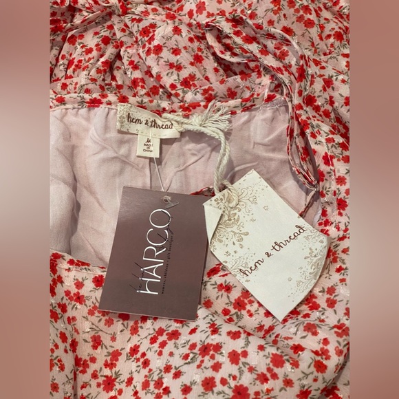 NEW - Hem & Thread Red Floral Tiered Babydoll Dress - Size: Medium - Picture 4 of 4